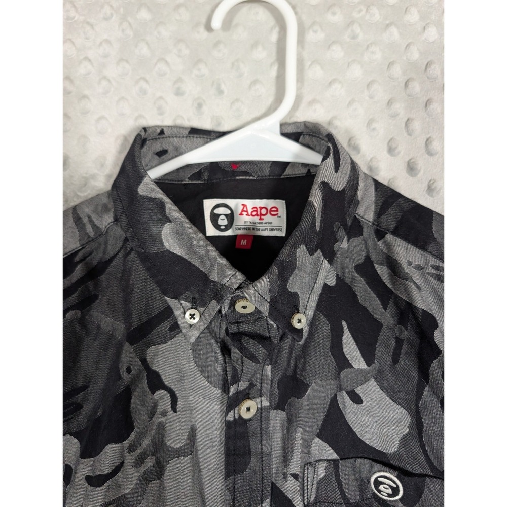 AAPE By a Bathing Ape Long Sleeve Button Down Shirt Men's Medium Camo Slim Fit - Picture 5 of 14
